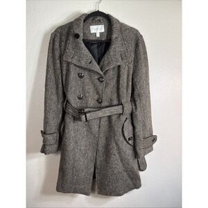 Relativity Womens Medium Wool Blend Peacoat Double Breasted Black Beige White